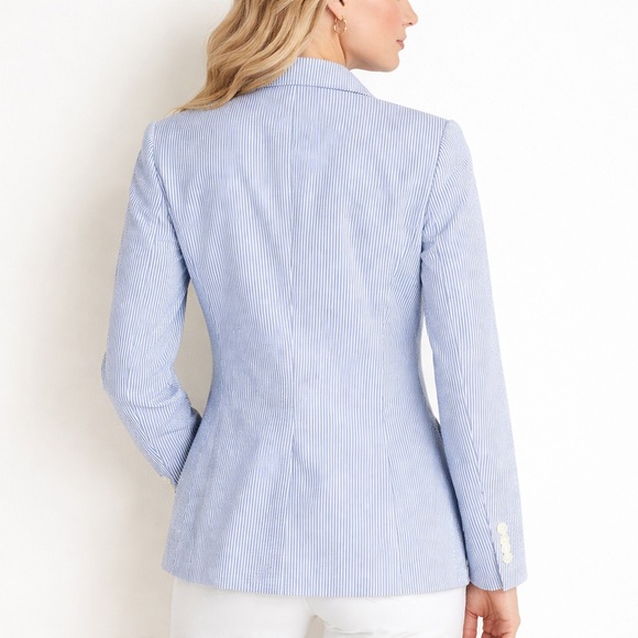 346 Brooks Brothers Blue And White Stripe Seersucker Blazer 8 - Picture 2 of 11